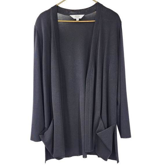 Exclusively Misook Woman 2x Classic Black Long‎ Line Open Front Cardigan 2X - Picture 1 of 8